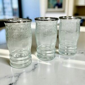Vintage Macbeth-Evans Stippled Rose 10 oz. Glass Tumblers Platinum Band Set of 3